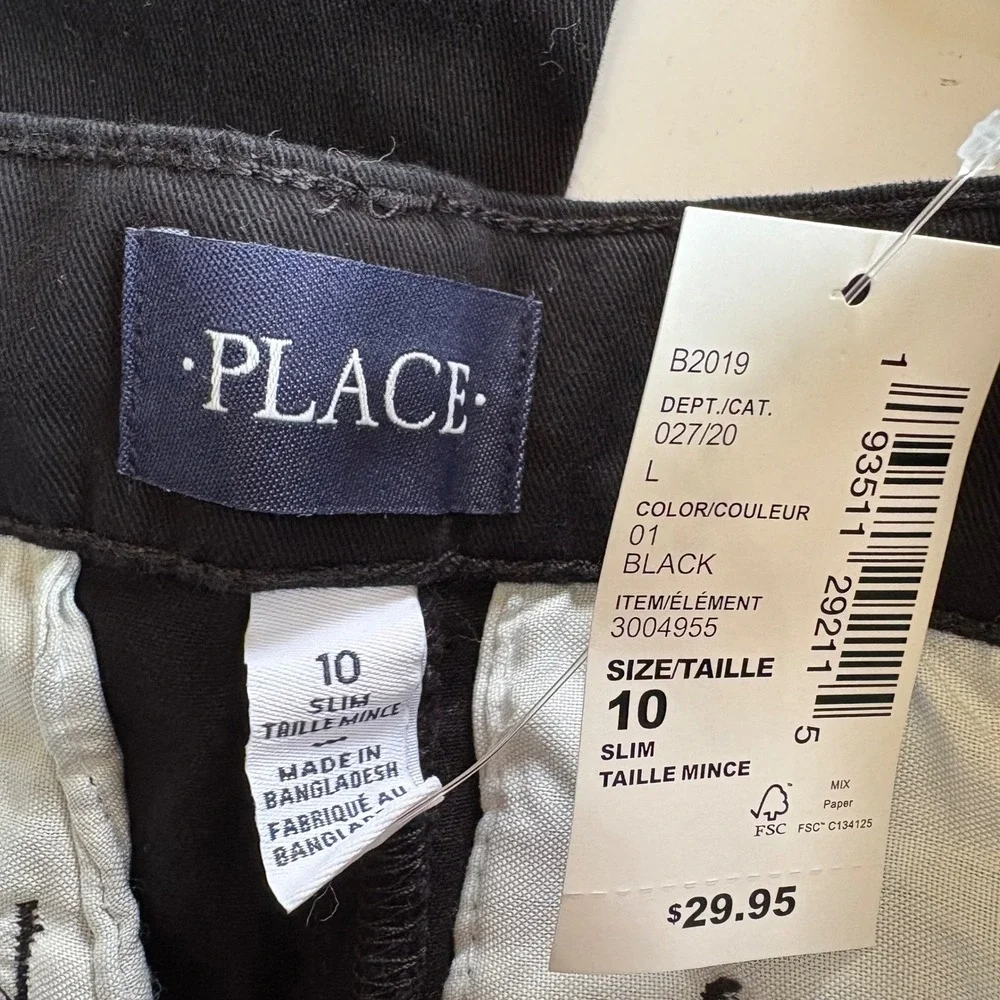 The Childrens Place Boys Black Skinny Slim Stretch Chino Pants Size 10 NWT